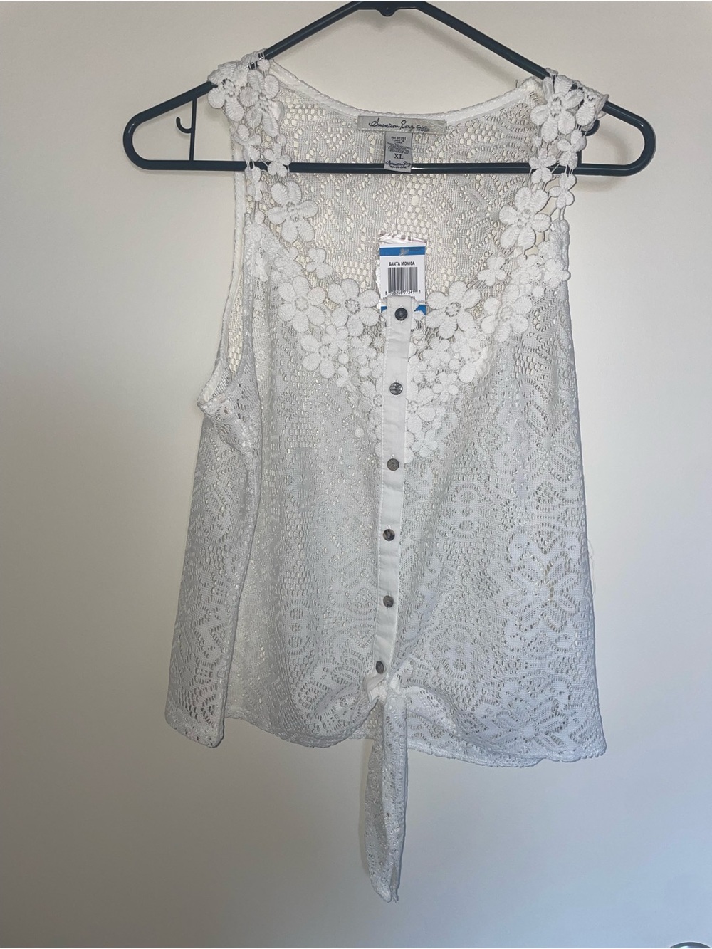 American Rag White Crochet Floral-Trim Button-Front Camisole